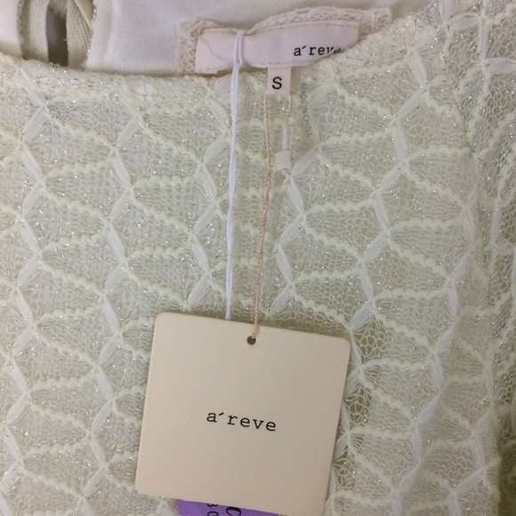 Anthropologie A'REVE Shirt Small Yellow Lace Hem - Picture 7 of 7